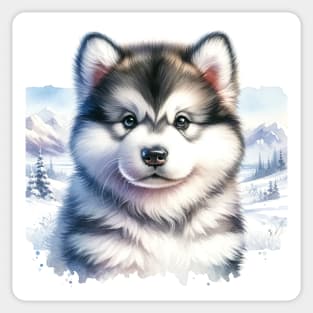 Watercolor Puppies Alaskan Malamute - Cute Puppy Sticker